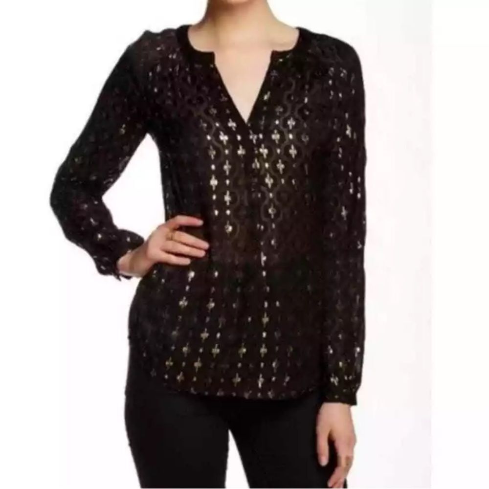 Diane Von Furstenberg Silk Blend Metallic Sheer Blouse Size 6